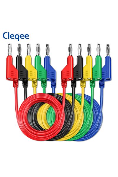 CLEQEE 2m Cleqee P1036 5PCS 4mm Copper Banana Plug to Banana Plug Multimeter Test Leads Soft PVC Cable Wire