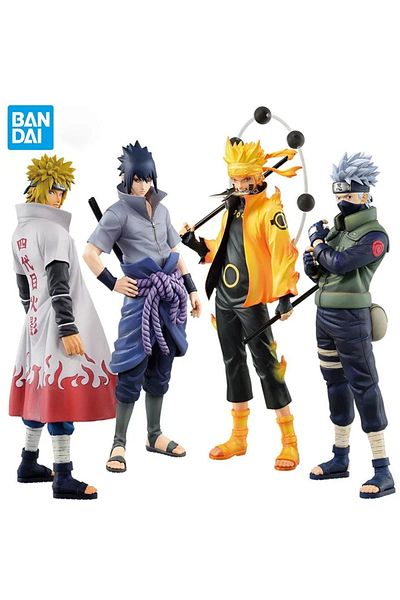BANDAI 1 SET 20cm Bandai Naruto Anime Figure Shippuden Uchiha Sasuke Hatake Kakashi Namikaze Minato Action
