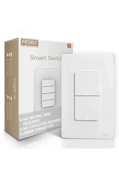 MOES مفتاح إضاءة ذكي Zigbee 2 Gang Tuya Zigbee يعمل مع زر الضغط على الحائط يعمل مع Alexa Google