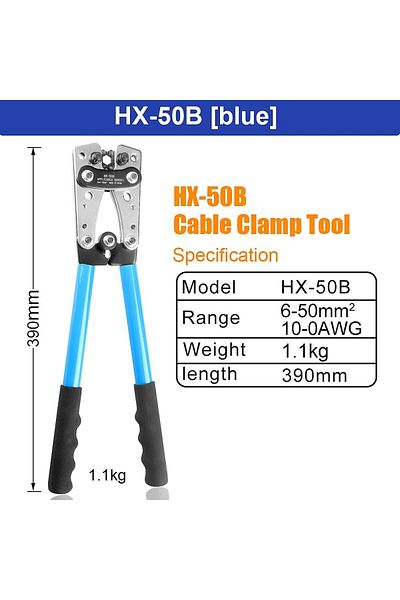 Choice Hx-50b Blue Crimping Pliers 6-50mm²/awg 10-1/0 Tube Terminal Crimper Hex Crimp Tool Battery Cable Lu