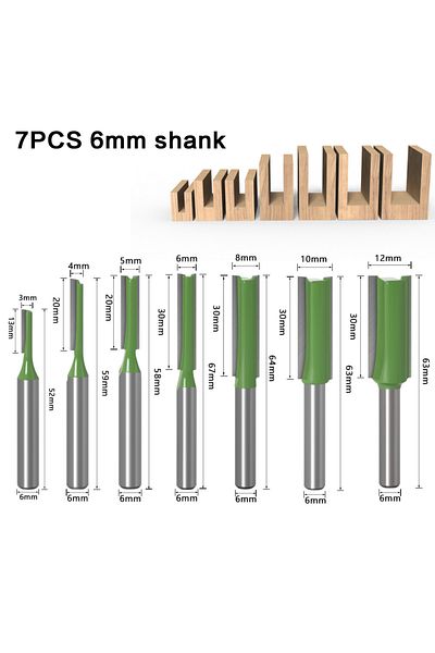 Choice 7pcs 6mm Shank 7pcs 2flute Clean Straight Bit Woodworking Tools Router Bit Set For Wood Tungsten Car