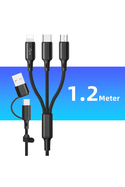 Choice كابل شحن 3 في 1 أسود متعدد المنافذ USB سلك شحن USB متعدد النوع C شاحن ميكرو للهاتف المحمول