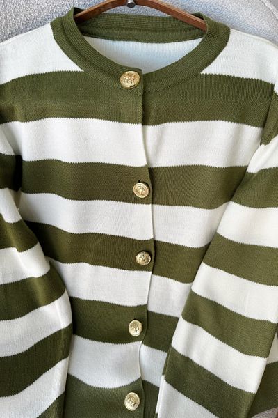 Poliyance Nare Green Striped Cardigan