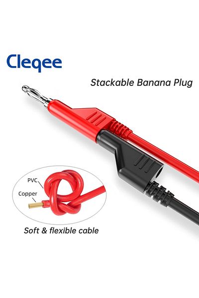 CLEQEE 2m Cleqee P1036 5PCS 4mm Copper Banana Plug to Banana Plug Multimeter Test Leads Soft PVC Cable Wire