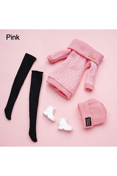 Choice Pink 1 Set 1/6 Doll Casual Clothes Shoes Hats Winter Wear Sweaters Pan...