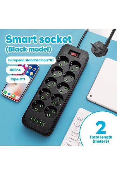 Choice Eu Plug D10u 2m Eu Plug Ac Outlet Power Strip Multitap Extension Cord Electrical Socket With 4 Usb P