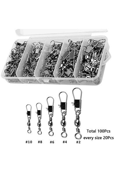 Choice Black 100pcs/set Fishing Connector Swivels Interlock Pin Pin Bearing Rolling Swivel Snap Swivel For
