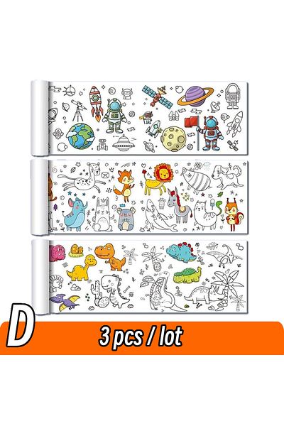 Choice D Set 3pcs 90cm Animal Canvas Children's Drawing Roll Diy Coloring Paper Roll Color Filling Graffiti