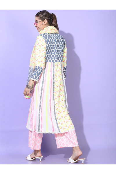 Vishudh By Styli Pack of 3 - Viscose Rayon Printed Kurta, Trousers & Dupatta