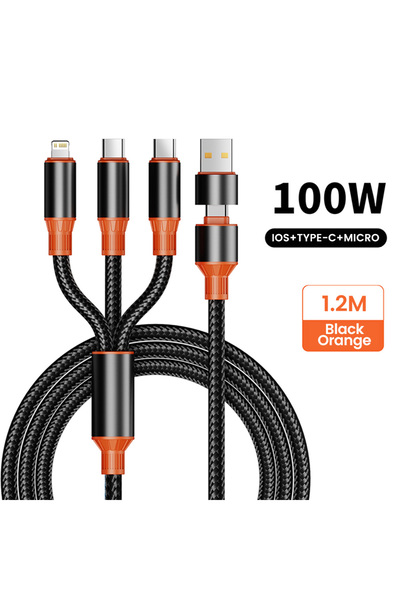 Choice كابل USB من النوع C بطول 1.2 متر باللون الأسود والبرتقالي 3 في 1 لهاتف...