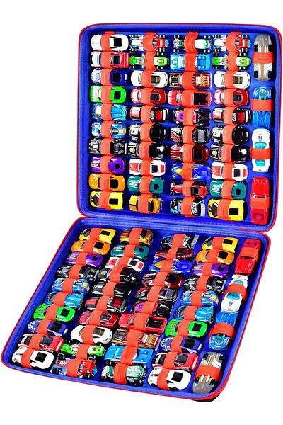 Choice حقيبة تنظيم تخزين الألعاب باللون الأسود متوافقة مع سيارة Hot Wheels وMatchbox Cars، محمولة، مناسبة لـ 88