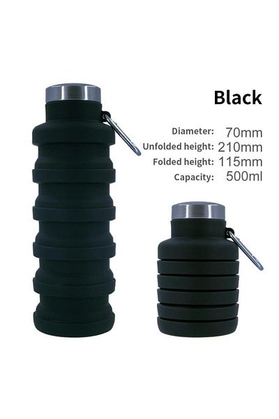 Choice Black 1pc Collapsible Water Bottle, Reuseable Bpa Free Silicone Foldable Bottles Portable Hiking Cup