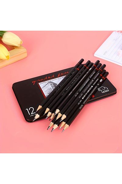 Choice 12 Pcs-metal Box 12 Pcs Premium Wood Sketching Pencils Set Professional Drawing 2h-8b Graphite Drawi