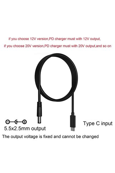 Choice كابل إمداد طاقة 12 فولت تيار مستمر إلى USB من النوع C PD 9 فولت 12 فولت 15 فولت 20 فولت 5.5 × 2.1 مم 2.5 لجهاز التوجيه اللاسلكي والكمبيوتر المحمول L