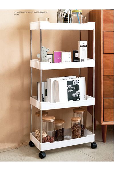 Choice S White 1pcs 3/4 Tier Rolling Utility Cart Storage Shelf Movable Gap Storage Rack Kitchen Bathroom S