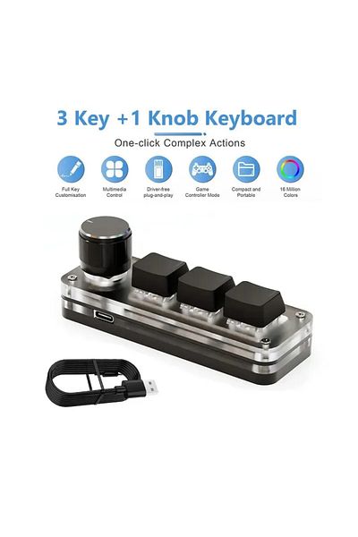LOLGOOD Macro Mechanical Keyboard 3 Keys 1 Knob USB RGB Mini Gaming Custom Programming Knob Keypads Switc...