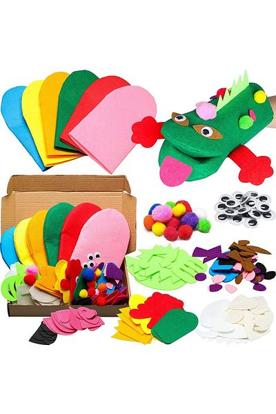 Choice Jcp-w00516 6pcs Hand Puppet Making Kit For Kids Art Craft Felt Toys Make Your Own Sock Puppet Pompom