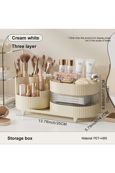 Choice Cream White The Desktop Can Be Rotated Cosmetics Storage Box, Dresser Large Capacity Makeup Brush, E