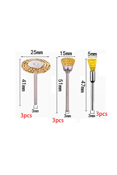 Choice 9pcs Steel Wire Brass Brush Rotary Tool Electric Dremel Drill Bit Polishing Grinding Wheel T-shape...