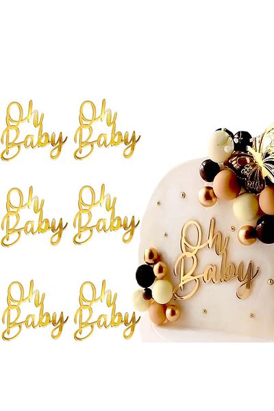Choice 6pcs 6pc Gold Acrylic Oh Baby Word Cake Topper Oh Baby Sign Cake Toppers Baby Shower Decorations Cak