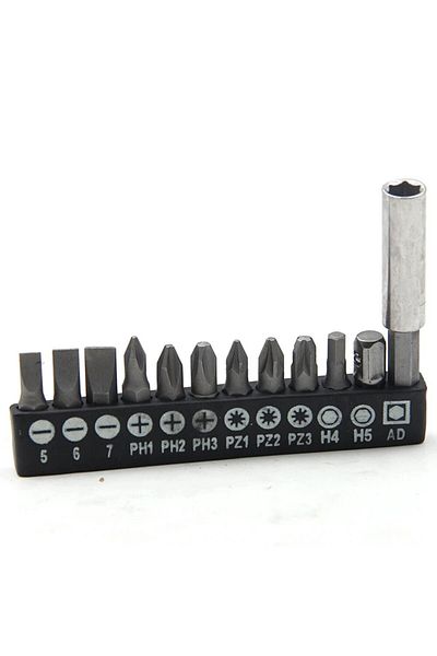 Choice 12pc Screwdriver Set 12pc Black Adhesive Strip With Hexagonal Screwdriver 60mm Extension Rod Convers