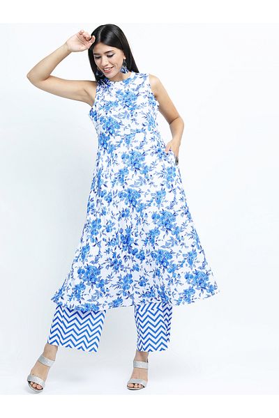 Vishudh By Styli Floral Print Kurta & Palazzos Set