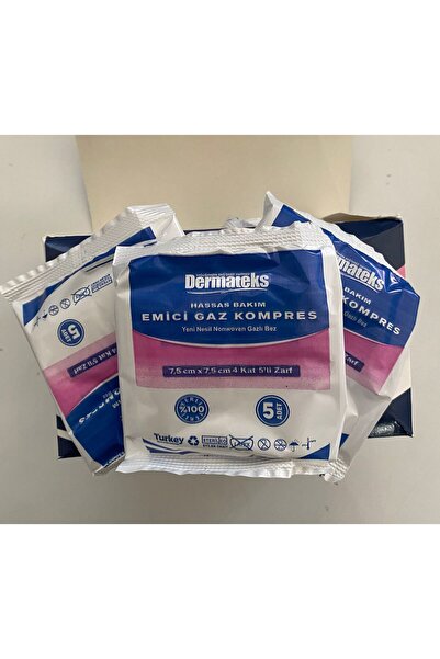 Dermateks Emici Gaz Kompres Hassas Bakım 5'li (7,5x7,5 cm)- 100'lü Kutu