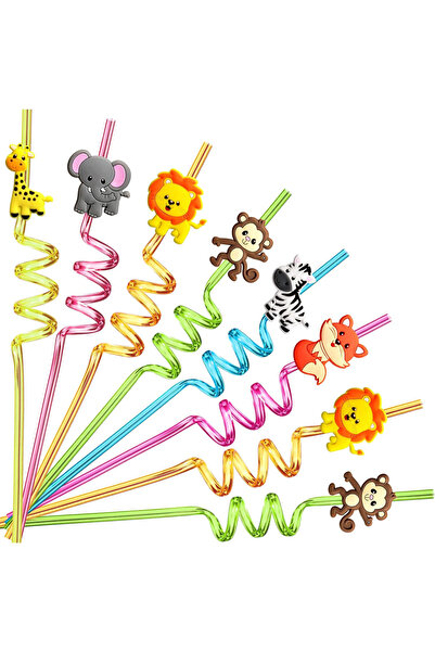 Choice 8 مصاصات بلاستيكية قابلة لإعادة الاستخدام باللون الأحمر لحيوانات الغاب...