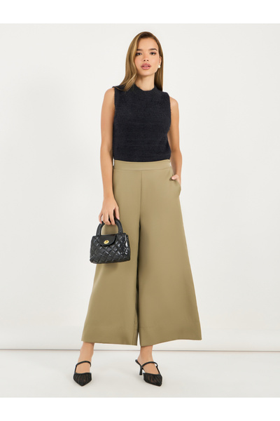 Styli Wide Leg Culotte Pants with Elastic Waistband