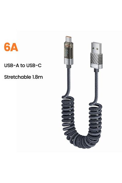 Choice 1.8m 66w Spring Cable Toocki Usb Type C Cable 66w Display 6a Fast Charging Charger Transparent Usb C