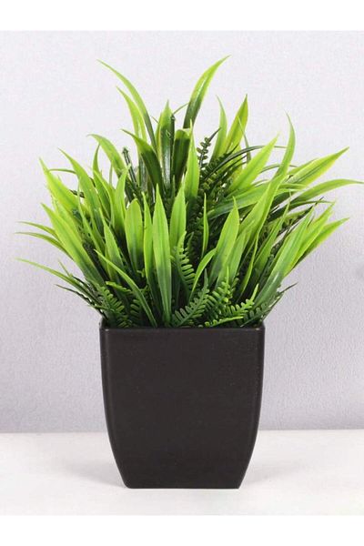 Choice S Spring Grass 1pc Fake Plant Black Pot, Mini Artificial Eucalyptus Potted Plant For Indoor Home Off