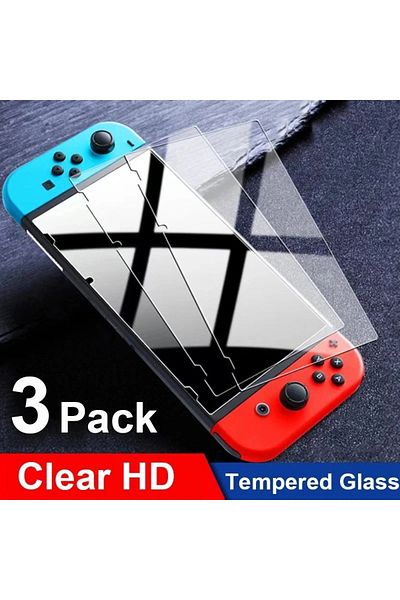 Fomscvka قطعتان من واقي الشاشة الزجاجي لجهاز Nintendo Switch OLED 1/2/3 قطع من واقي الشاشة الزجاجي المقوى لجهاز Nintendo Switch