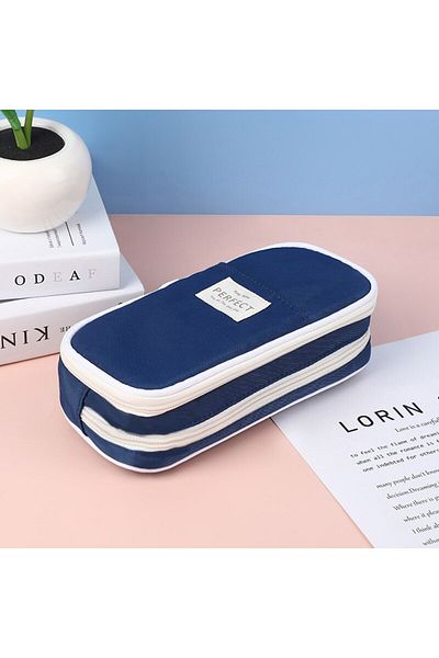 Choice Navy Macaroon 3 Layer Pencil Case Smooth Zipper Large Capacity Pencilcase Stationery Organizer Penci