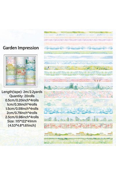 Choice Garden Impression 20 Rolls Vintage Garden Painting Washi Tape Set 2m(2.2YARDS) Long Masking Tapes Fo