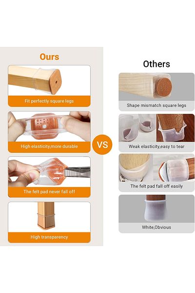 Choice 24 pcs XL(Fit 37-49mm) transparent 24pcs Square Chair Leg Floor Protectors, Furniture Pads for Hardw