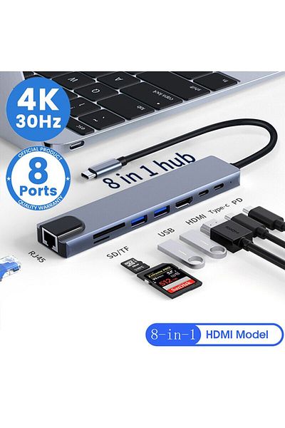Choice موزع USB C 8 في 1 موزع USB C 8 في 1 موزع USB C 4K Thunderbolt 3 محطة إرساء محول كمبيوتر محمول لأجهزة الكمبيوتر المحمولة