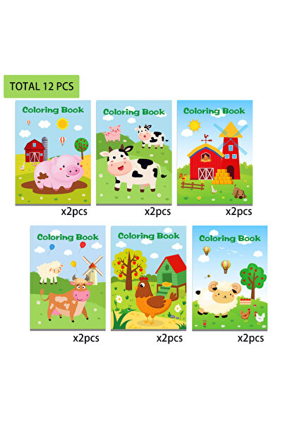 Choice TY001-12 قطعة 12 قطعة من كتاب تلوين حيوانات المزرعة الكرتونية كتاب تلو...