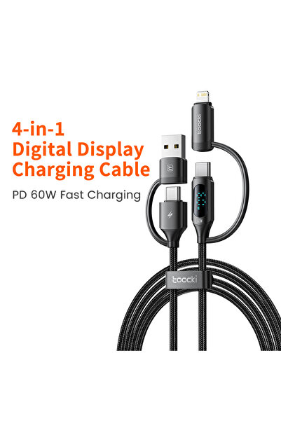 Choice كابل Toocki 4 في 1 أسود 4 في 1 USB A Type C إلى USB C Lightning Display PD لهاتف iPhone 15 14 Fa
