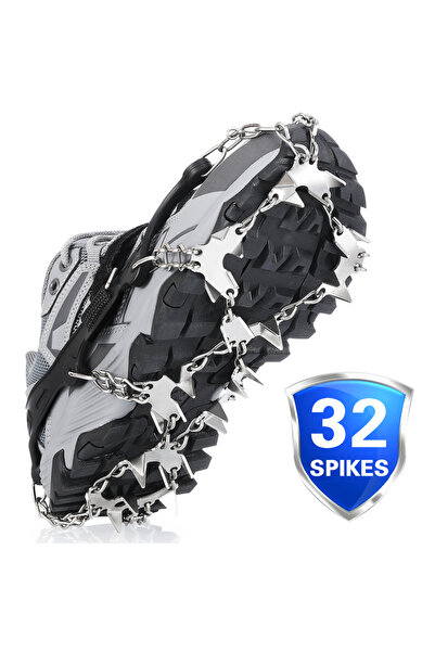 TOMSHOO Silver L 32 Teeth Ice Gripper Spike For Shoes Anti Slip Hiking Climbi...