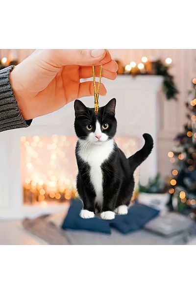 Choice Black 2d Acrylic Plush Black And White Cat Small Decorative Pendant For Car Rearview Mirror Decorati
