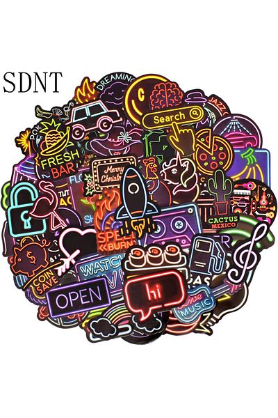 Choice 50 PCS Neon Light Stickers Aesthetic Classic Retro Neon Style Anime Graffiti Cute Stickers Decals...