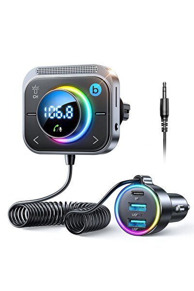 Choice محول شاحن سيارة بلوتوث 5.3 FM/AUX من Joyroom باللون الأسود مع فتحة تهوية 3 منافذ PD&QC