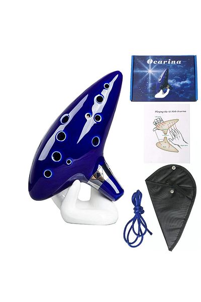 Miwayer Dark Blue Ocarina,12 Tones Alto C Ceramic Ocarina Musical Instrument With Song Book Neck String Neck