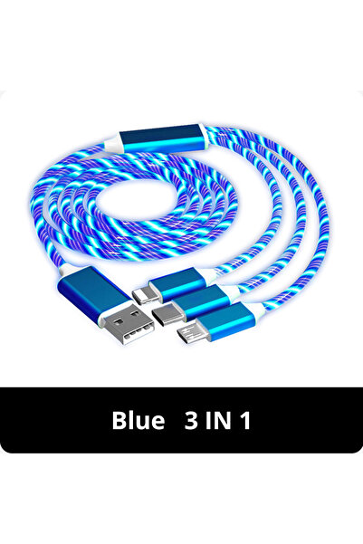 Choice كابل معدني 3 في 1 3 في 1 أزرق مناسب لهاتف Apple Android Type C المحمول...