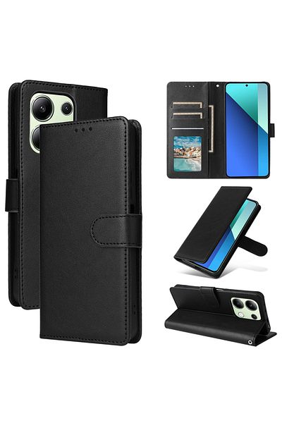 Choice Redmi Note 13 4g Black Wallet With Card Slot Kickstand Magnetic Flip Leather Case For Xiaomi Redmi N