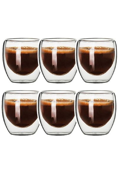 Choice 80ml 6pcs 6pcs, 2.7oz Creative Coffee Cups, High Borosilicate Double-layer Espresso Glass Cup, Trans