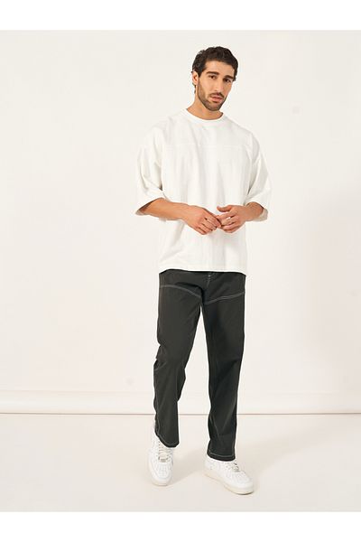 Styli Contrast Stitch Detail Cotton Twill Relaxed Fit Chino