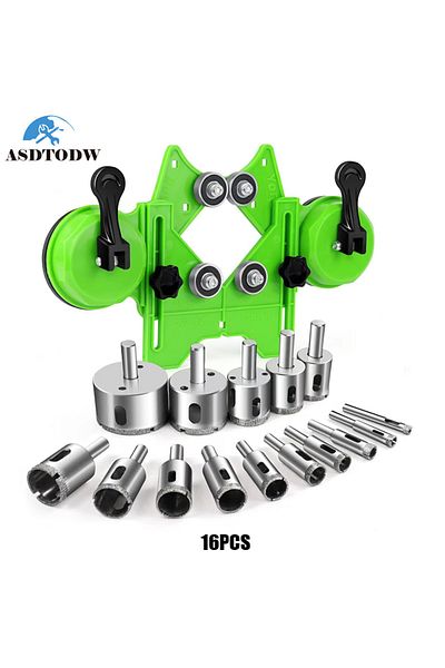 ASDTODW 16pcs Diamond Hole Saw Kit With Double Suction Cups Hole Saw Guide Jig Fixture From Hollow Drill Hol