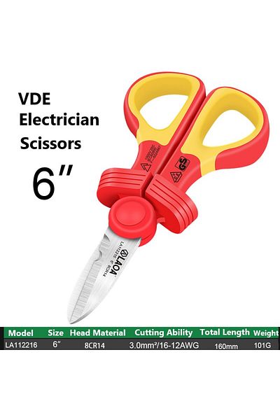 LAOA La112216 Vde Electrician Scissors 1000v Isolated Cable Cutter Wire Curved Shears Crimping Tools