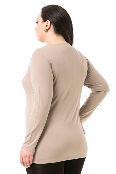 DISENTIS MODEST Large Size Crew Neck Long Sleeve Viscose Sand Color Body